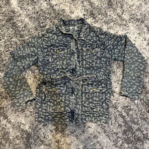 POL Distressed Cheetah Jean Denim Jacket